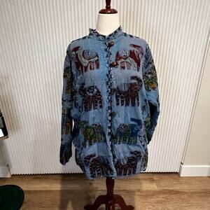 SILVER STREAM Men's Vintage Elephant Button Up Jacket One Size In Blue